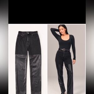 Abercrombie & Fitch Black Mixed Material Straight Leg Jeans